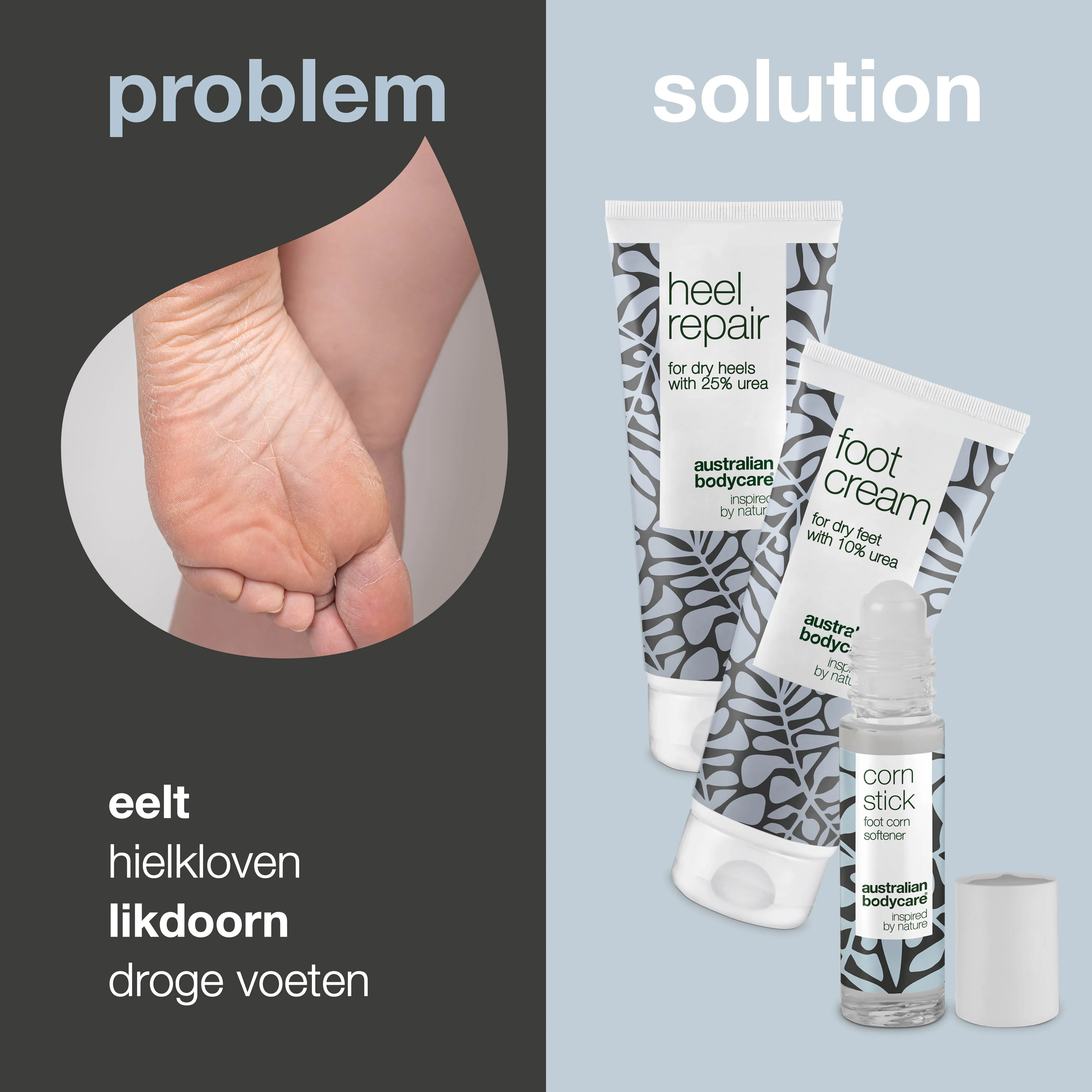 Pakket met 3 producten voor de verzorging van likdoorns en eelt — Voetcrème, hielcrème en maïsolie voor drige voieten - Image 2