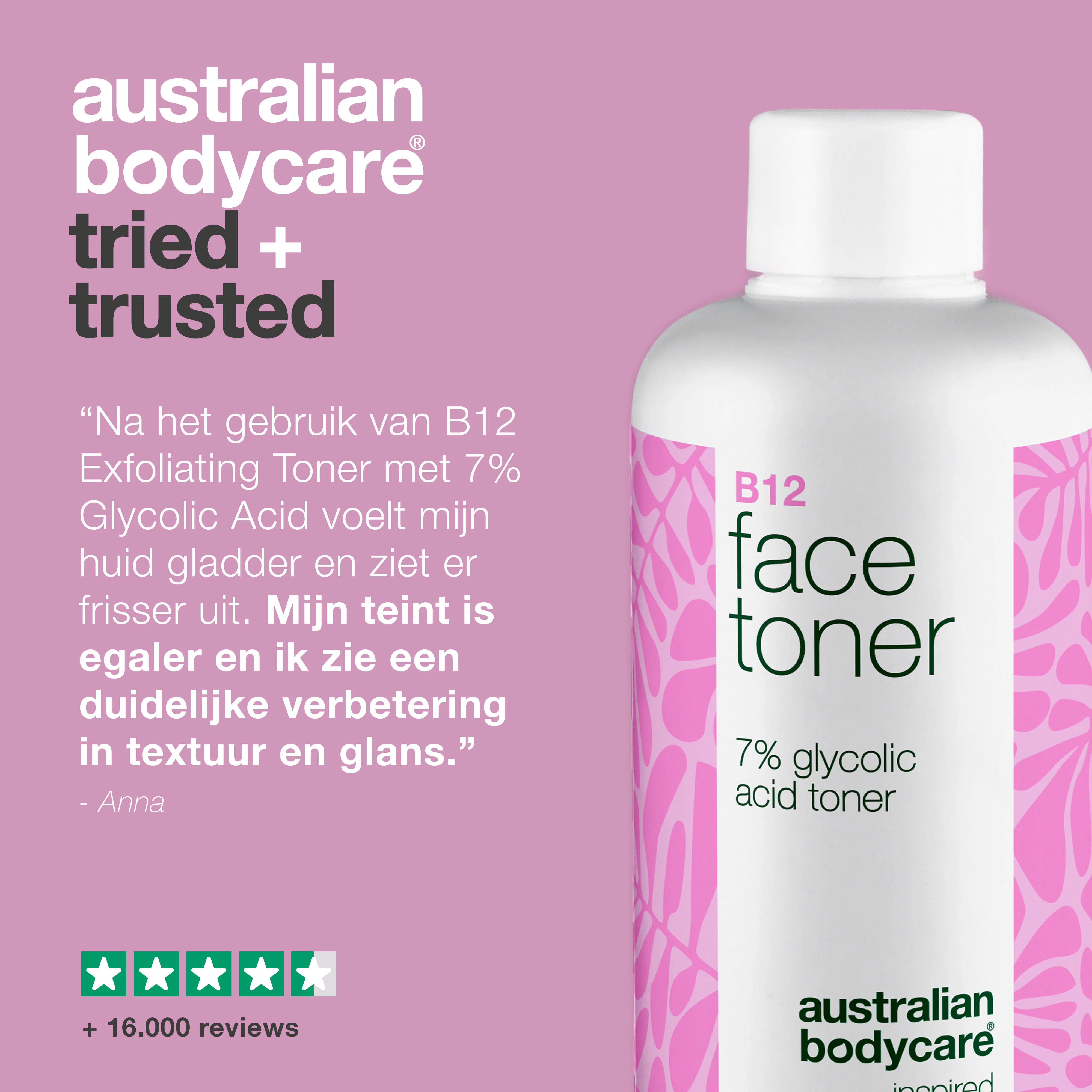 Gezichtstoner met B12 en 7% Glycolic Acid voor gladde huid — Exfoliërende toner met B12 en 7% Glycolic Acid. Geeft een gladde, frisse teint en stimuleert de natuurlijke glans van de huid. - Image 5