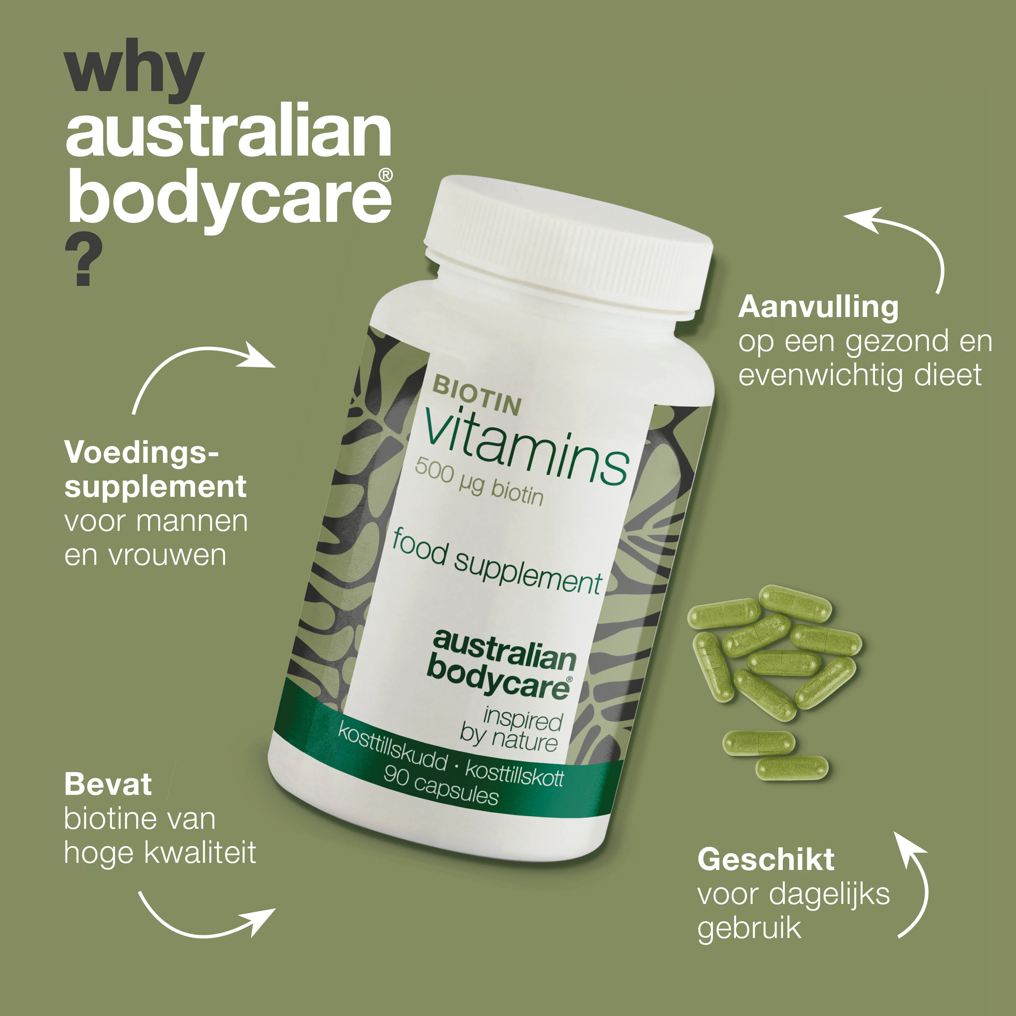 Biotine 500 µg – Dagelijks supplement met vitamine B7 – 90 stk. — Biotine 500 µg met vitamine B7 – voor dagelijks gebruik ter ondersteuning van huid, haar en slijmvliezen. Met biotine, alfalfa en cellulose. - Image 4