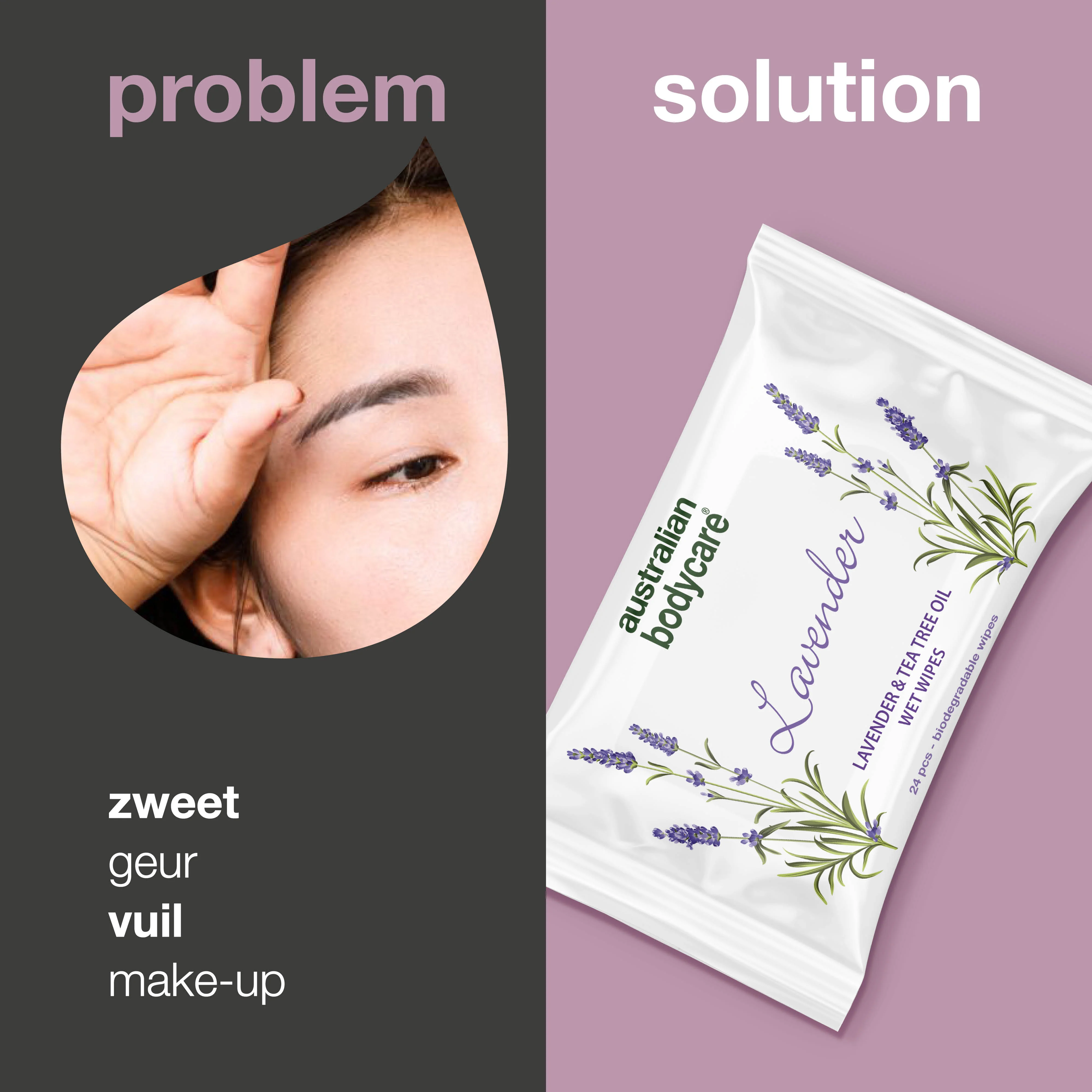 Vochtige doekjes met Lavendel & Tea Tree Olie 24 stuks — Voor het reinigen en hydrateren van gezicht en lichaam - Image 2
