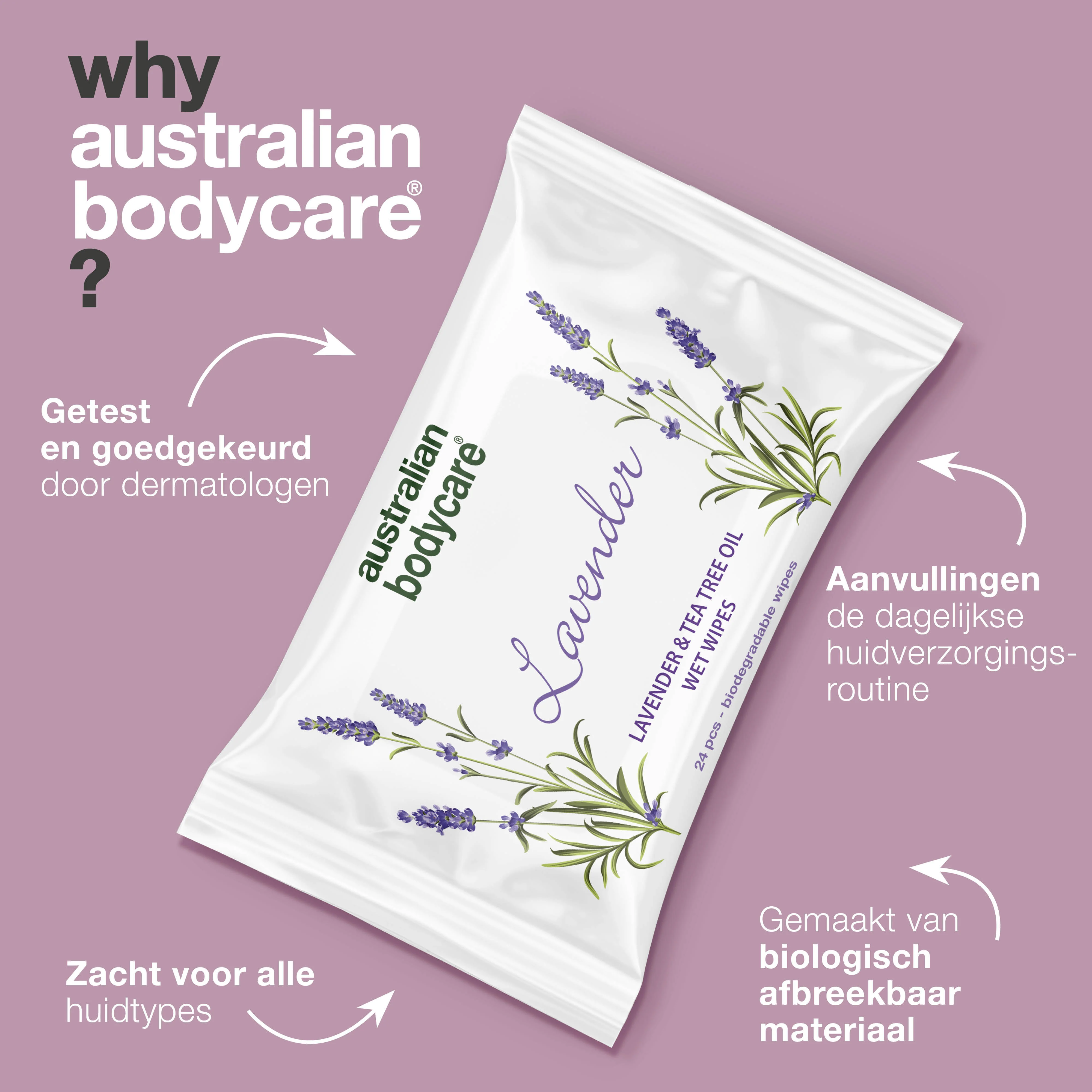 Vochtige doekjes met Lavendel & Tea Tree Olie 24 stuks — Voor het reinigen en hydrateren van gezicht en lichaam - Image 4