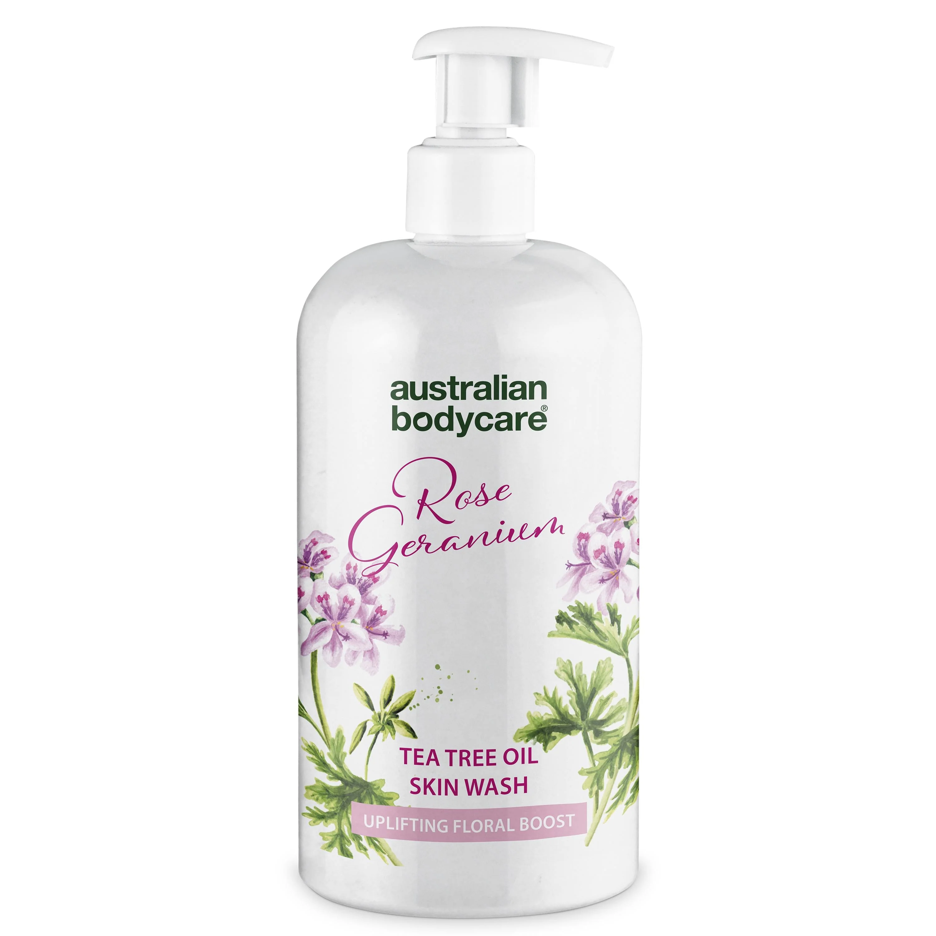 Professionele Rose Geranium Skin Wash — Professioneel showergel met Tea tree Olie & Rose Geranium