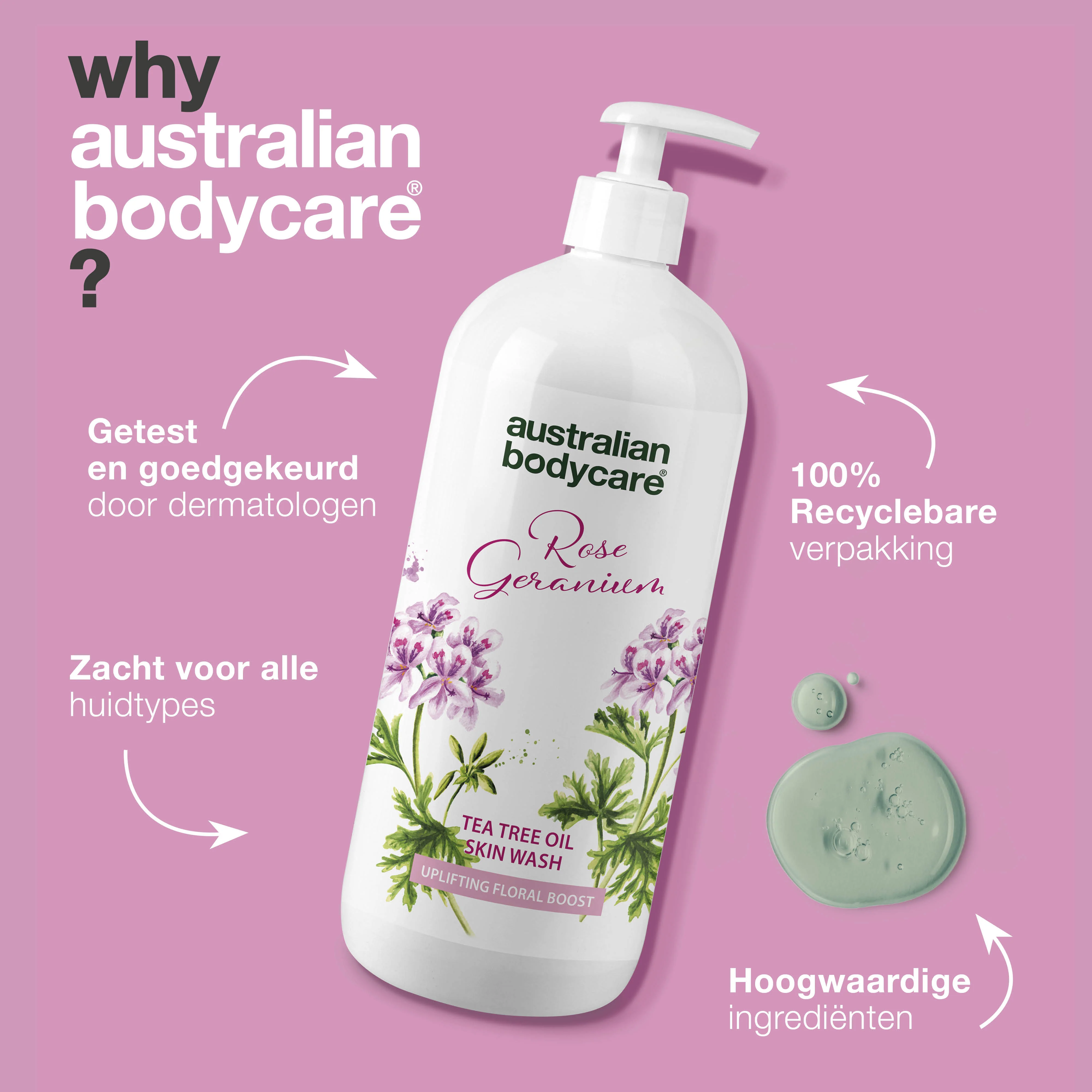 Professionele Rose Geranium Skin Wash — Professioneel showergel met Tea tree Olie & Rose Geranium - Image 4