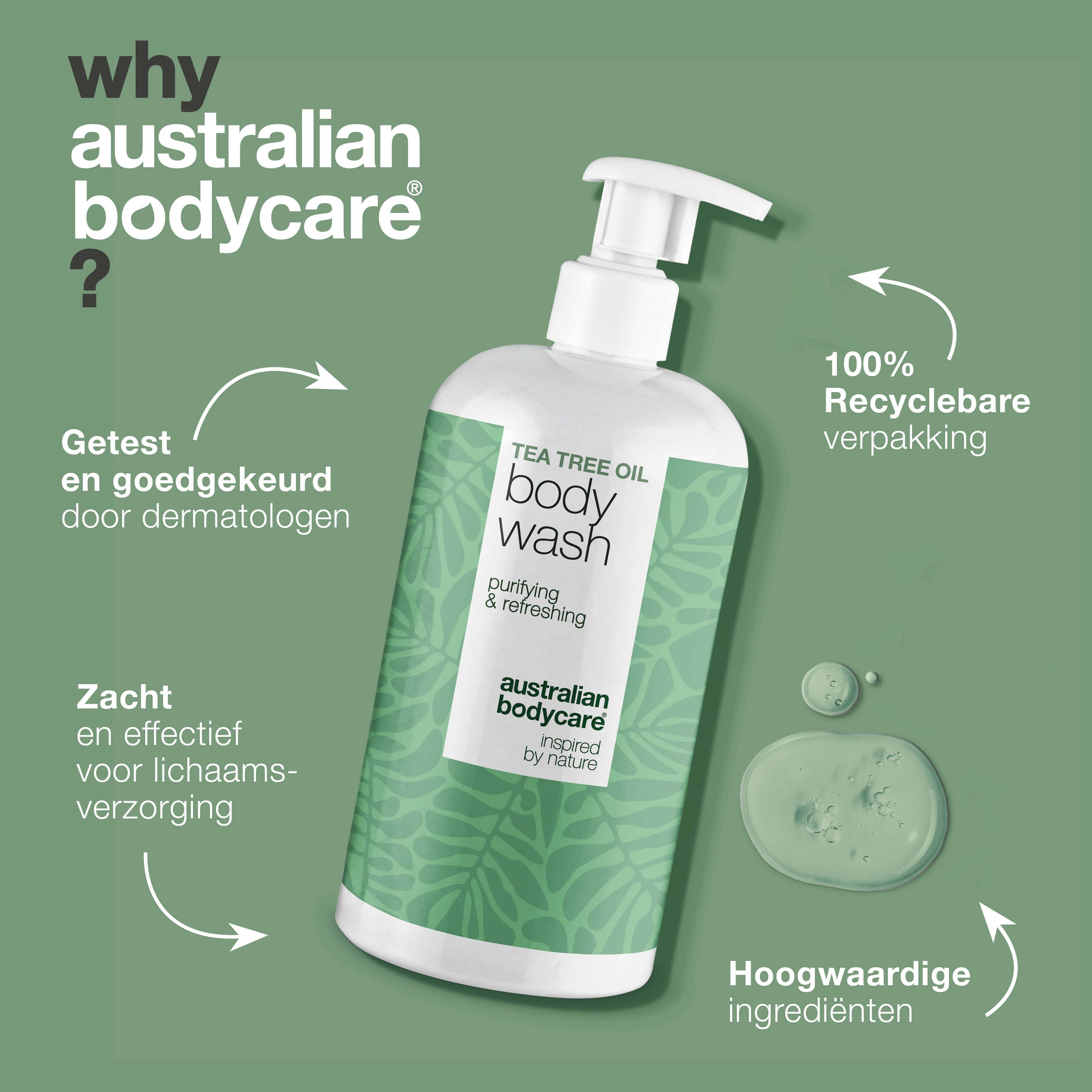 Tea Tree Body Wash tegen puistjes, zweet en vettige huid — Tea Tree Body Wash tegen puistjes, geur en talg. Met Tea Tree Oil, Zinc PCA en milde Coco-Betaine voor dagelijks gebruik. - Image 4