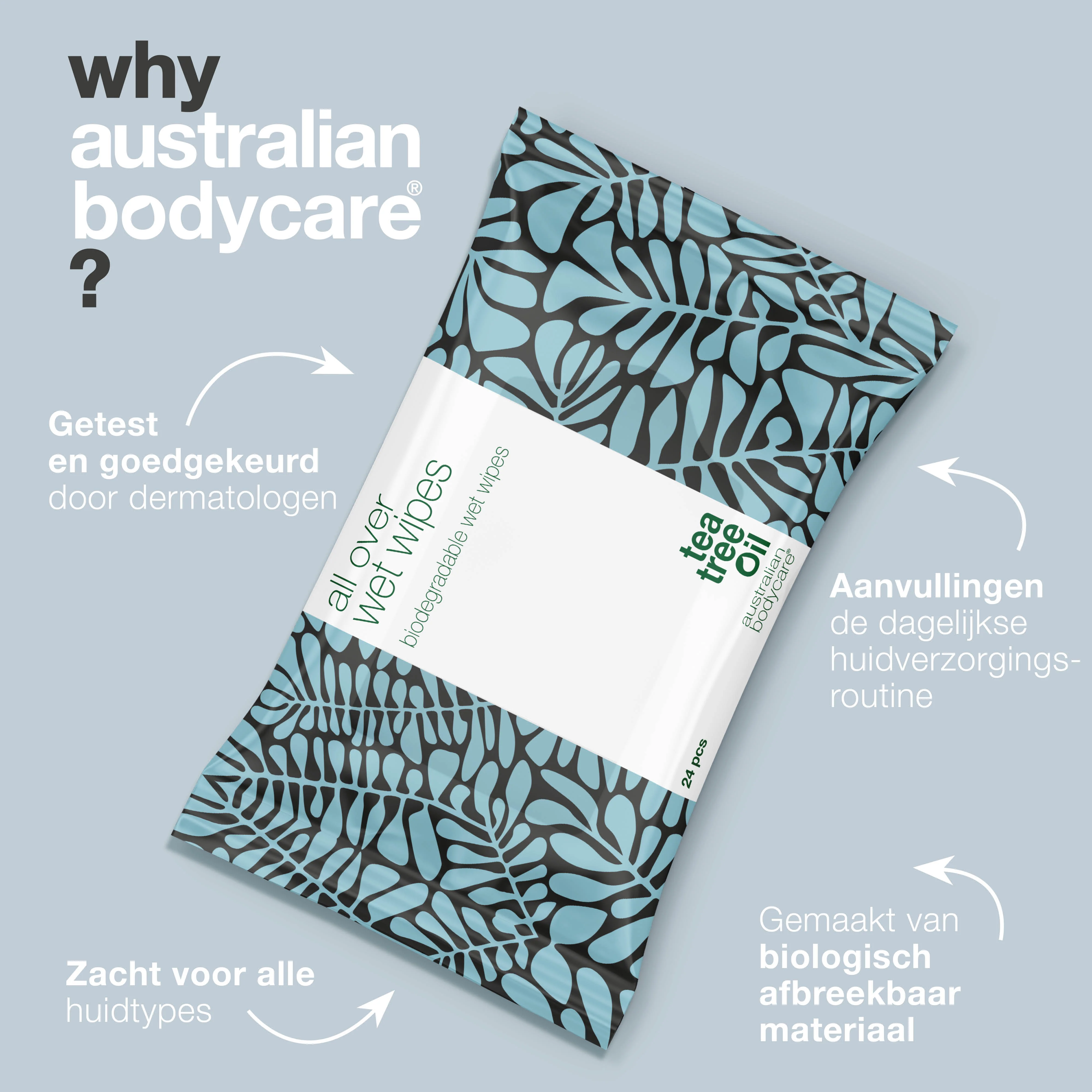 Vochtige doekjes met Tea Tree Olie 24 stuks — Reinigen en verfrissen de huid op het lichaam effectief - Image 4